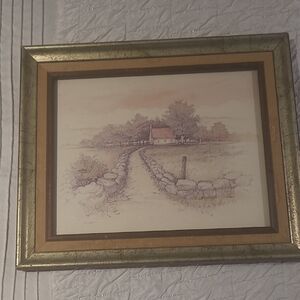 Framed Pastel Country Lane Art Print - Beige and Light Brown